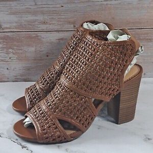 LC Lauren Conrad Peep Toe Woven Ankle Bootie Women's Size 9 M Brown